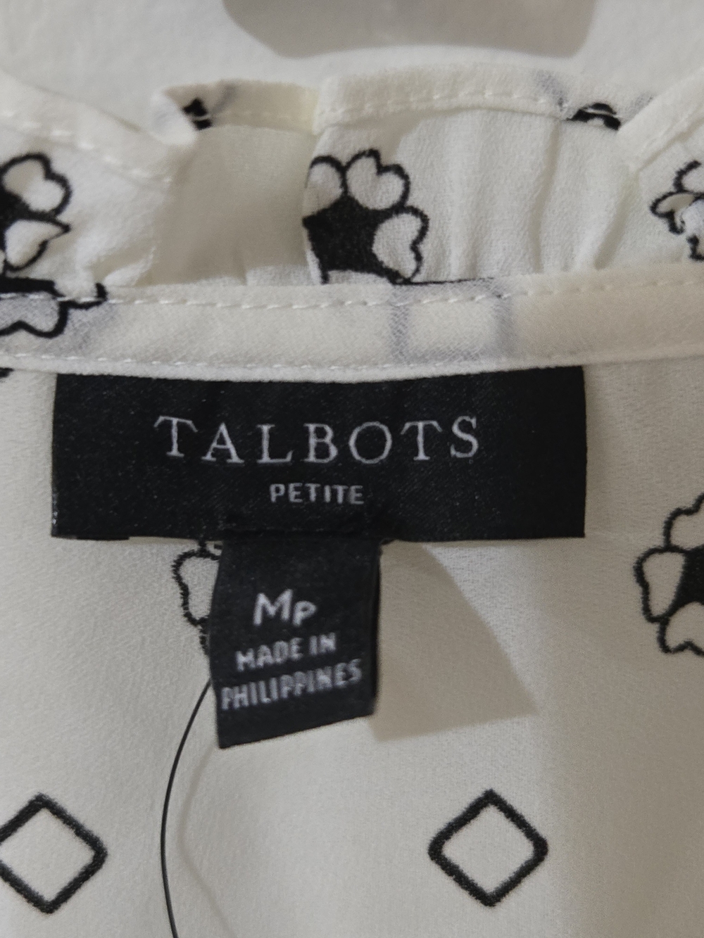 Talbots White Sleeveless Printed Ruffle-Neck Shell PM - Picture 3 of 7